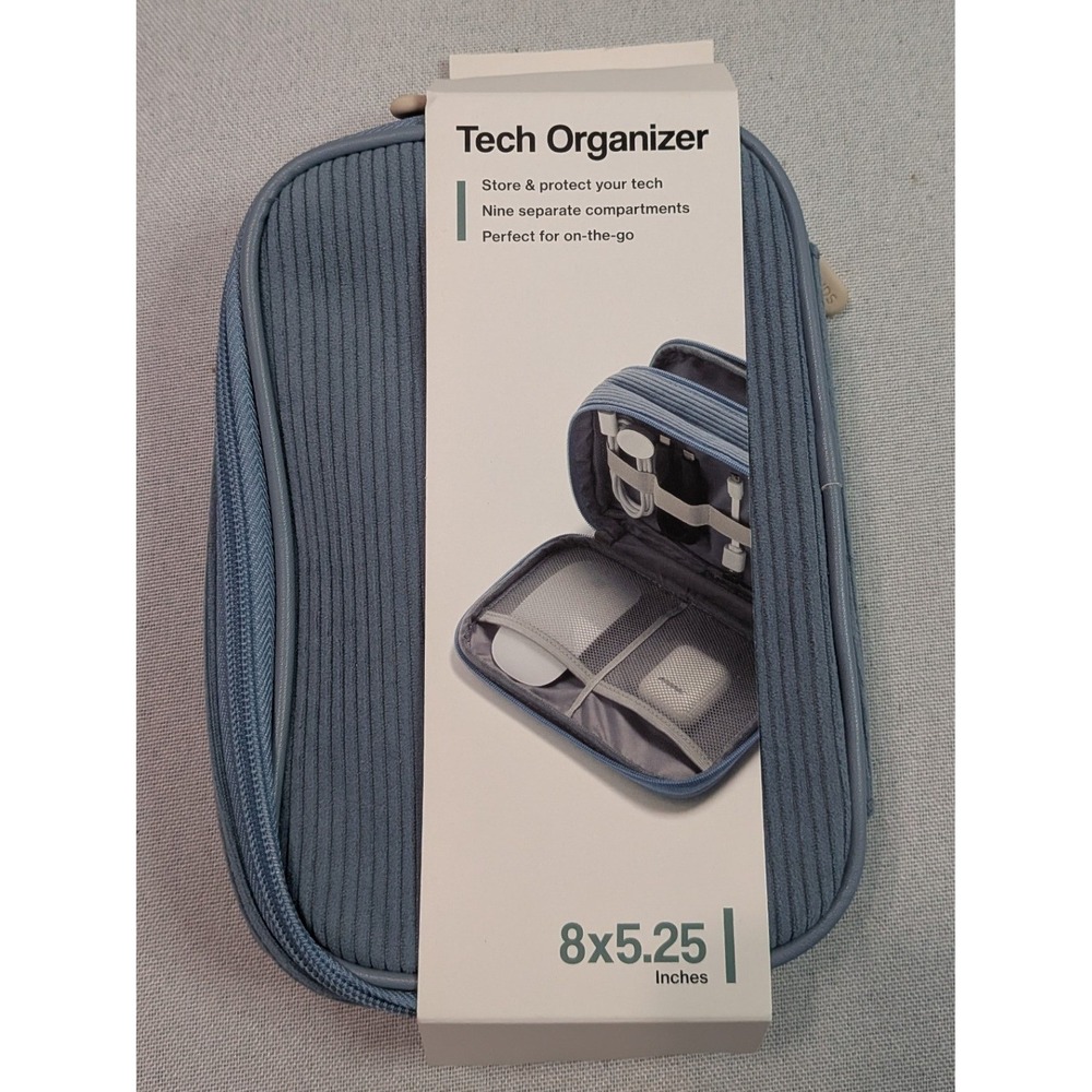 U Brands Tech Organizer Unisex OS Blue New Corduroy 9-Compartment Travel Case